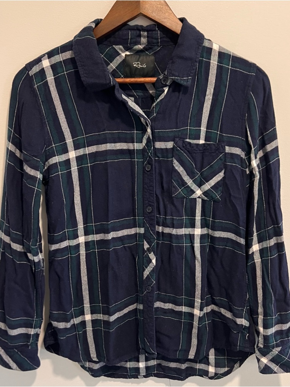 Rails Navy Plaid Button-Down Shirt with White & Green Stripes